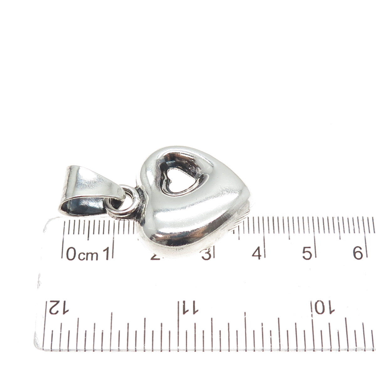925 Sterling Silver Vintage Mexico Modernist Puffy Heart Oxidized Charm Pendant