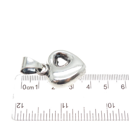 925 Sterling Silver Vintage Mexico Modernist Puffy Heart Oxidized Charm Pendant