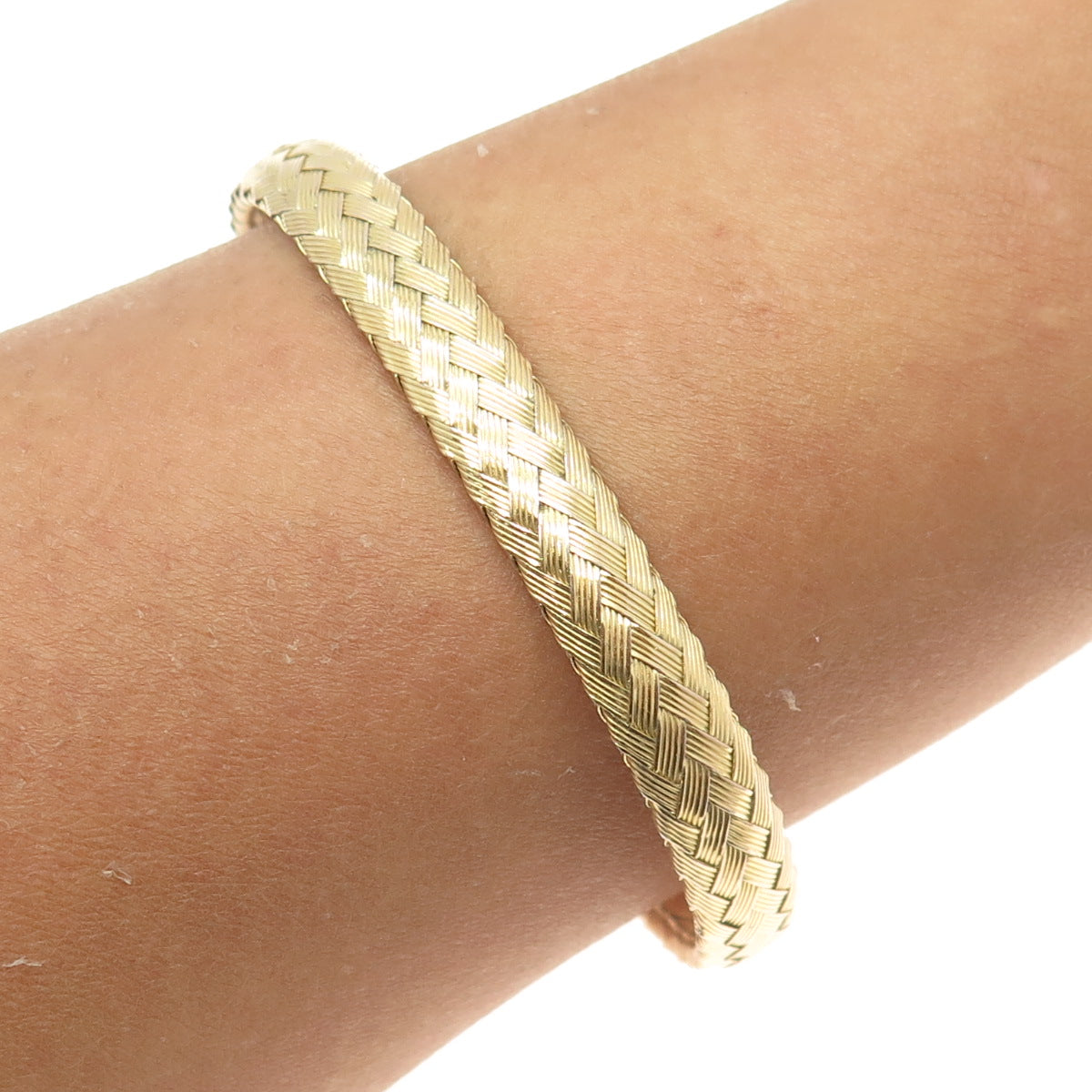 925 Sterling Silver Gold Plated Italy Braided Adjustable Cuff Bracelet 7.5"