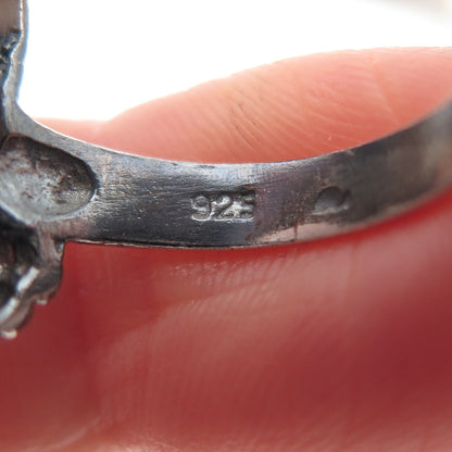 925 Sterling Silver Vintage Cat Cartoon Style Oxidized Ring Size 7.75