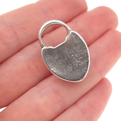 925 Sterling Silver Antique Art Deco Heart & Key Padlock Chatelaine Pendant