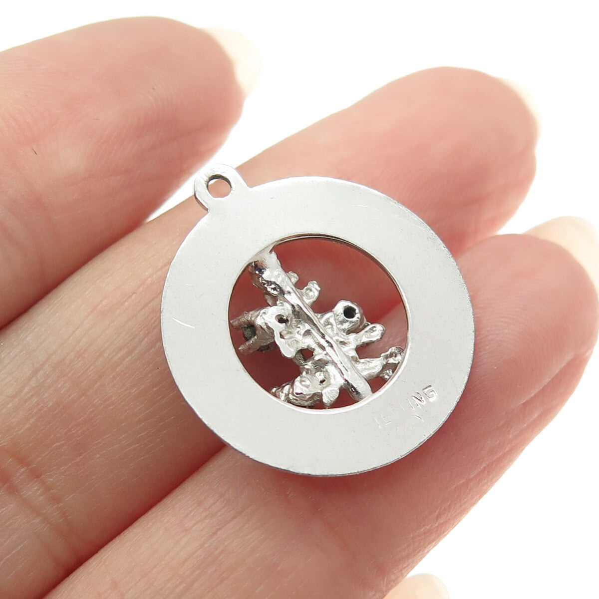 925 Sterling Silver Vintage Ruby & Green Rhinestone "Merry Christmas" Pendant