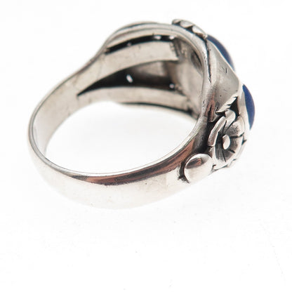925 Sterling Antique Art Deco Lab-Created Sapphire Real Lapis Ring Size 12.75