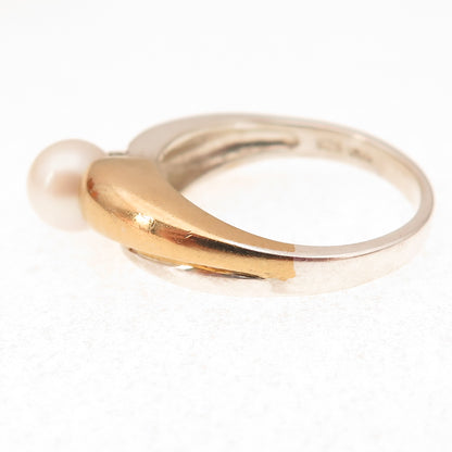CNA Pranda 925 Sterling Silver 2-Tone Vintage Real Pearl Ring Size 7.75