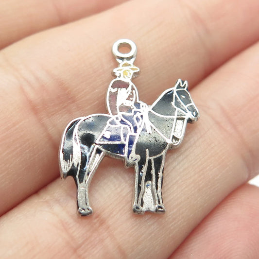Sterling Silver Vintage Breadner Breadner Mfg Enamel Horse & Rider Charm Pendant