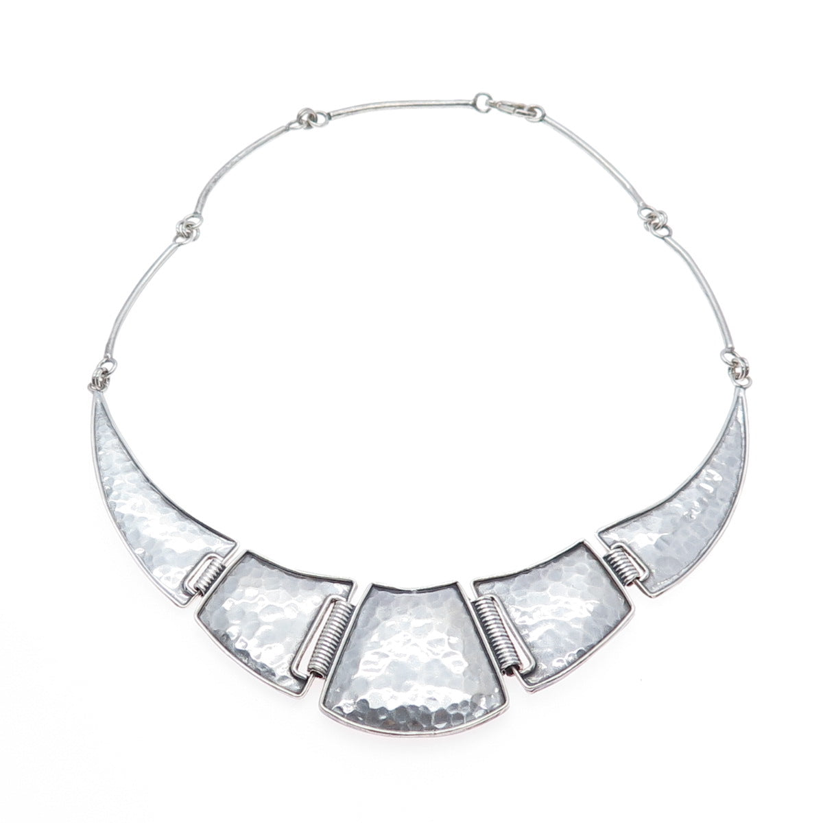 925 Sterling Vintage Modernist Hammered Centerpiece Bar Chain Necklace 16"