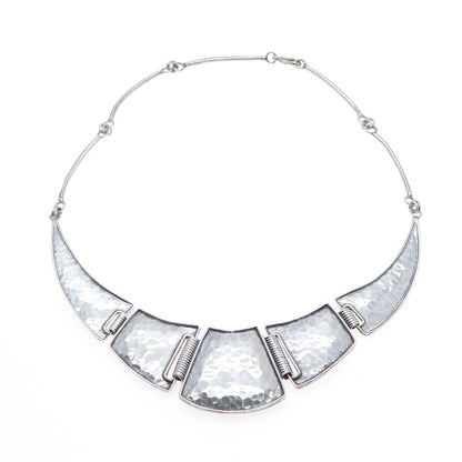 925 Sterling Vintage Modernist Hammered Centerpiece Bar Chain Necklace 16"