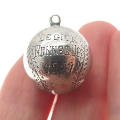 925 Sterling Silver Antique "Legion Runner Up 1947" Baseball Minimalist Pendant