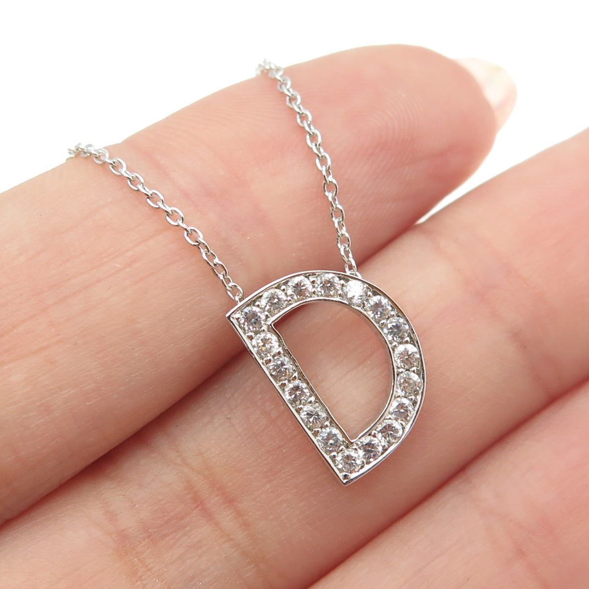 925 Sterling Silver C Z Letter "D" Initial Rolo Chain Necklace 16-18"