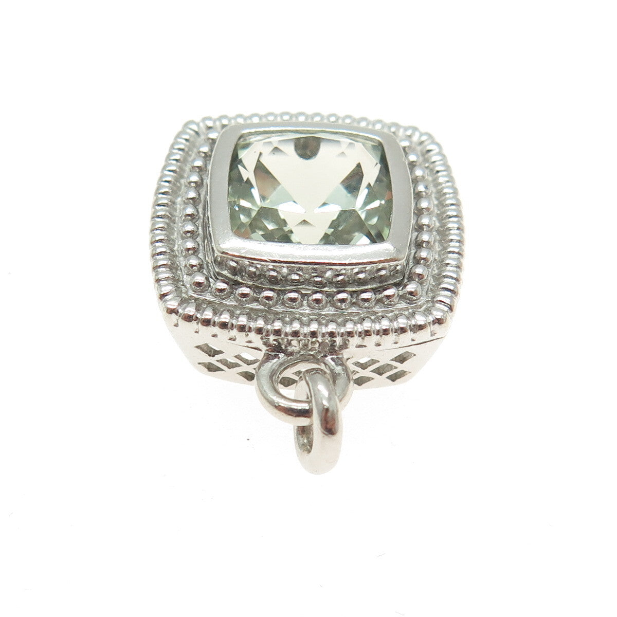 SAI 925 Sterling Silver Real Cushion-Cut Light Green Topaz Pendant