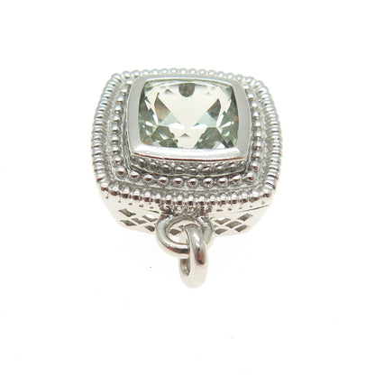 SAI 925 Sterling Silver Real Cushion-Cut Light Green Topaz Pendant