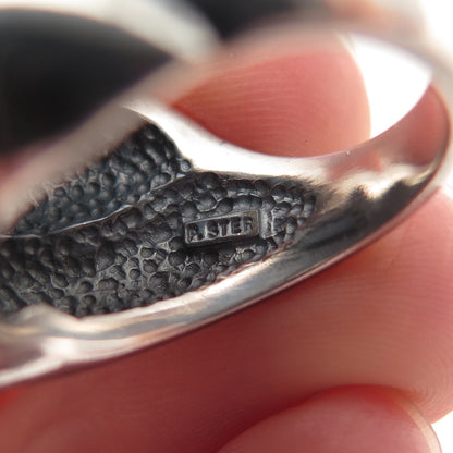 925 Sterling Silver Vintage Modernist Wavy Dome Oxidized Ring Size 6.25