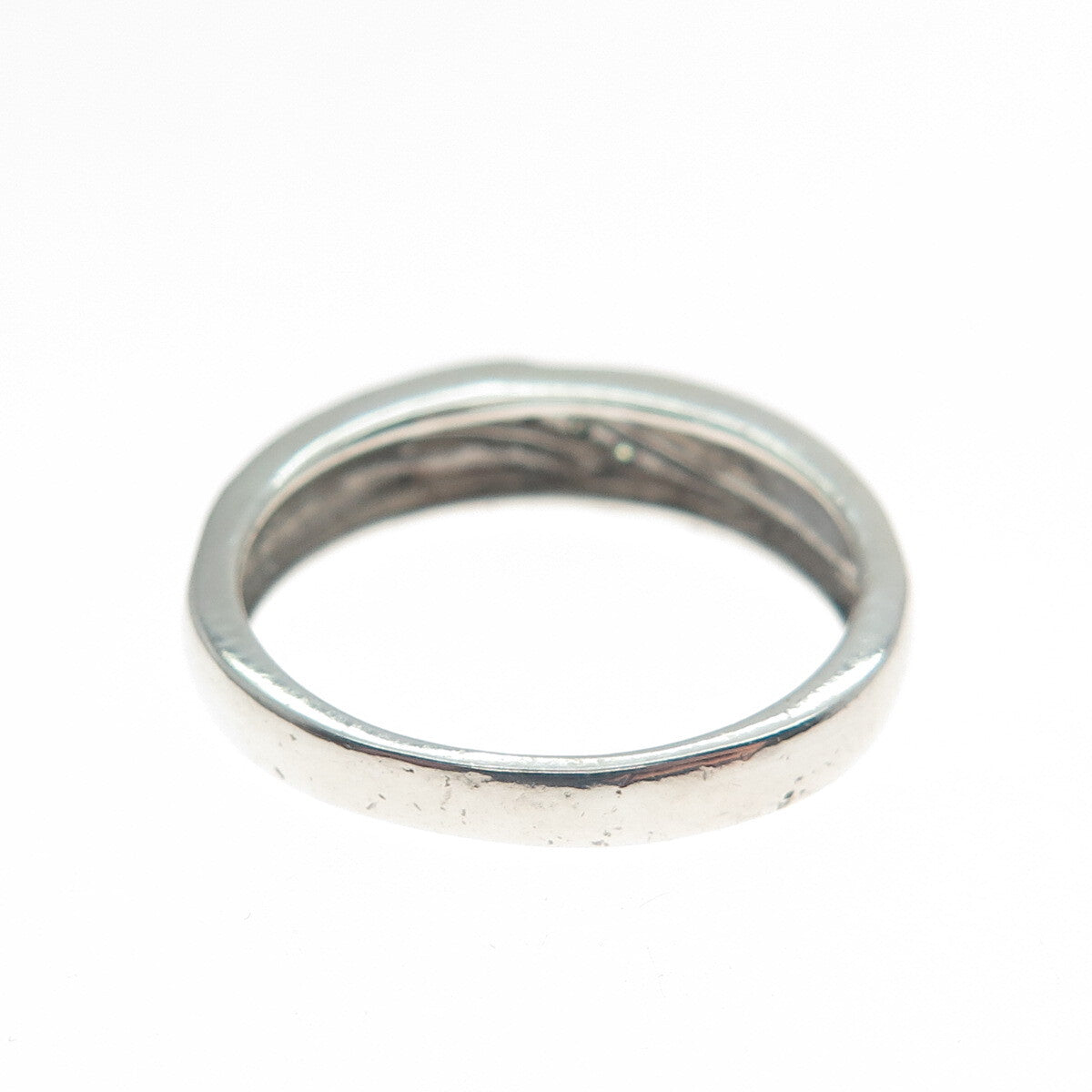 925 Sterling Silver Real White Diamond Accent Wavy Line Ring Size 7.5