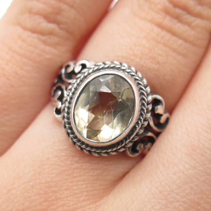 925 Sterling Silver Vintage Real Smoky Quartz Oxidized Ring Size 6