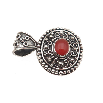 925 Sterling Silver Vintage Real Carnelian Modernist Beaded Oxidized Pendant