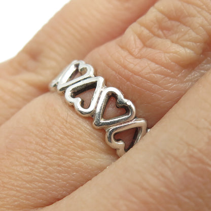 925 Sterling Silver Vintage All Around Heart Link Band Ring Size 5.75