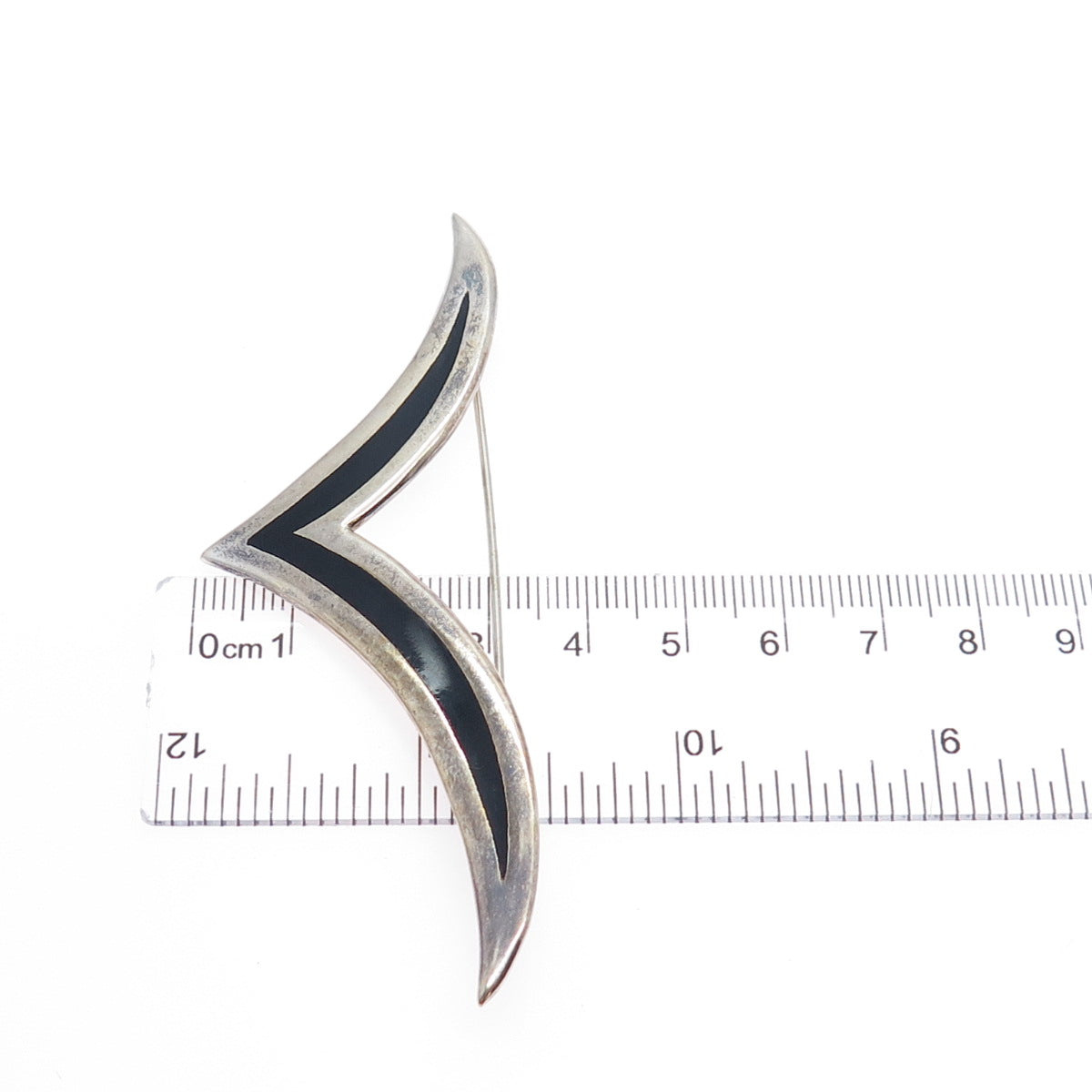 925 Sterling Silver Vintage Mexico Real Black Onyx Modernist Seagull Pin Brooch
