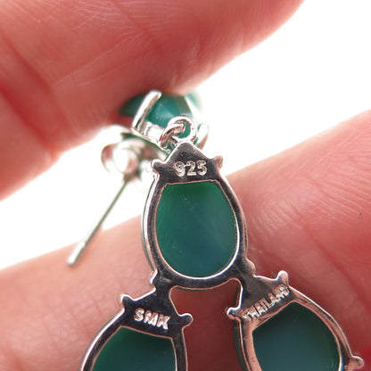 925 Sterling Silver Real Pear-Cut Green Onyx Chandelier Dangle Earrings