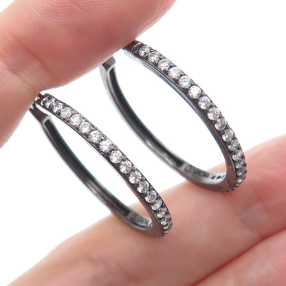 925 Sterling Silver Black Rhodium Round-Cut C Z Hoop Earrings