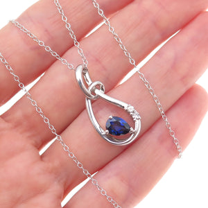 925 Sterling Silver Real White Topaz & Lab-Created Sapphire Chain Necklace 18"