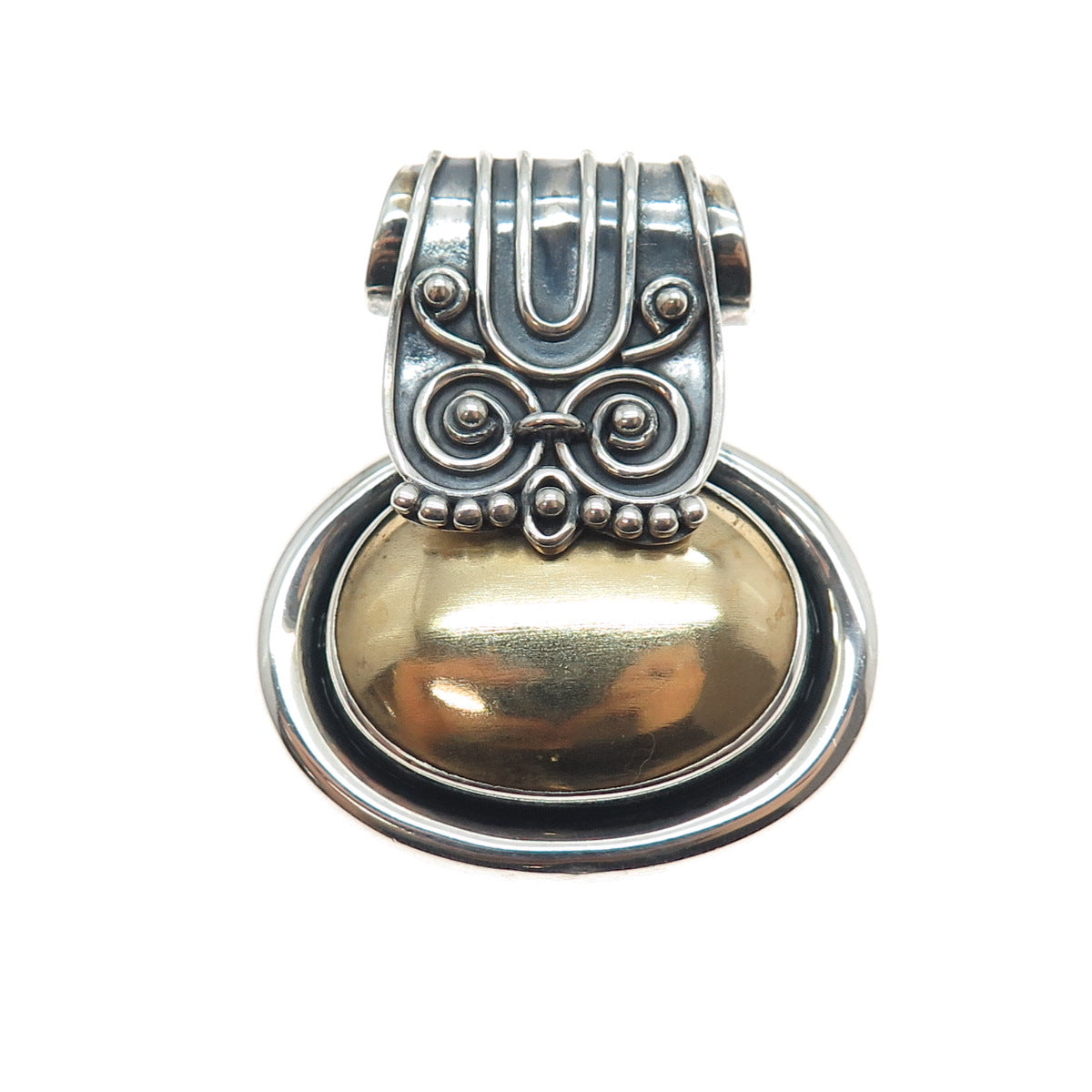 DOUG PAULUS 925 Sterling Silver & Brass Vintage Modernist Oxidized Slide Pendant