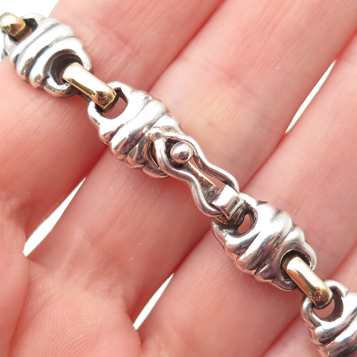 925 Sterling Silver 2-Tone Vintage Modernist Anchor Link Oxidized Bracelet 8.25"