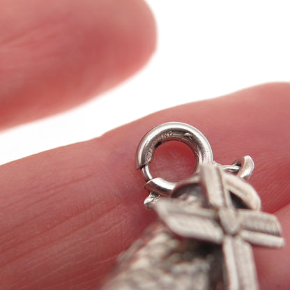 925 Sterling Silver Vintage Windmill Spring Ring Lock Oxidized 3D Charm Pendant
