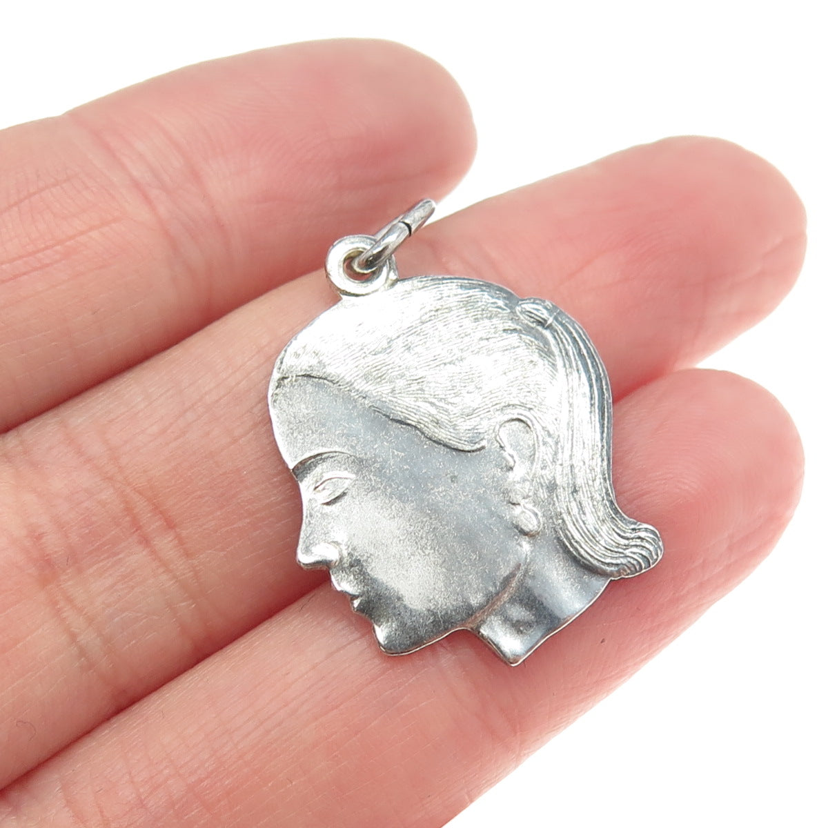 925 Sterling Silver Vintage Pom Pom Girl Profile Charm Pendant