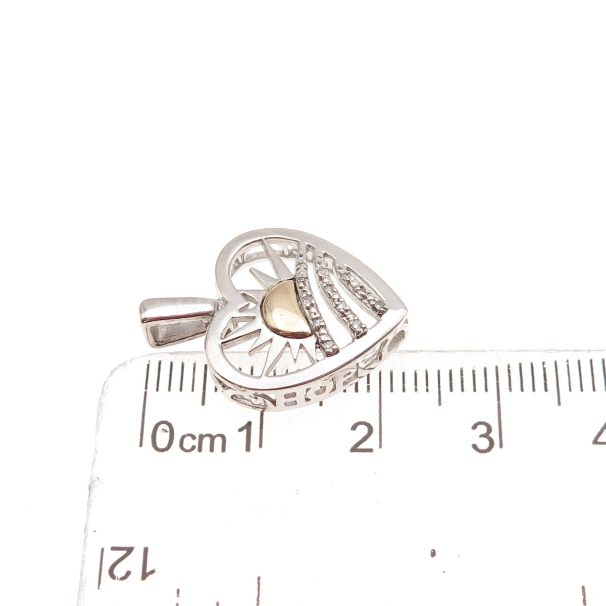 Alwand Vahan Sterling Silver 14K Gold Real Diamond Sunrise Heart Mini Pendant