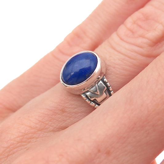Shube 925 Sterling Silver Vintage Real Lapis Oxidized Ring Size 6