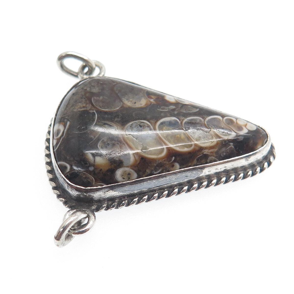 Old Pawn Sterling Silver Vintage Southwestern Fossil Agate Centerpiece Pendant