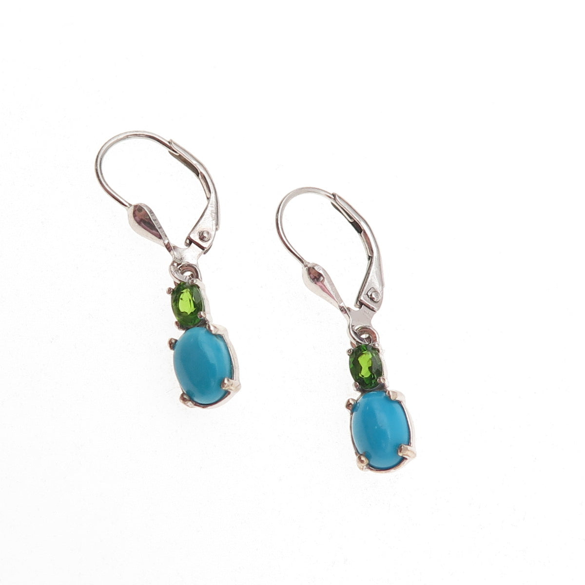 D'Joy 925 Sterling Silver Real Sleeping Beauty Turquoise & Peridot Earrings
