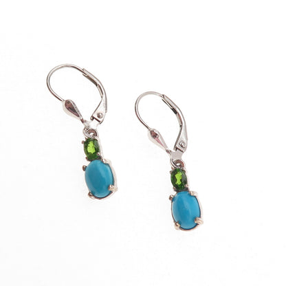 D'Joy 925 Sterling Silver Real Sleeping Beauty Turquoise & Peridot Earrings