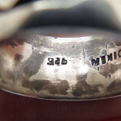925 Sterling Silver Vintage Mexico Zig Zag Oxidized Band Ring Size 10.25