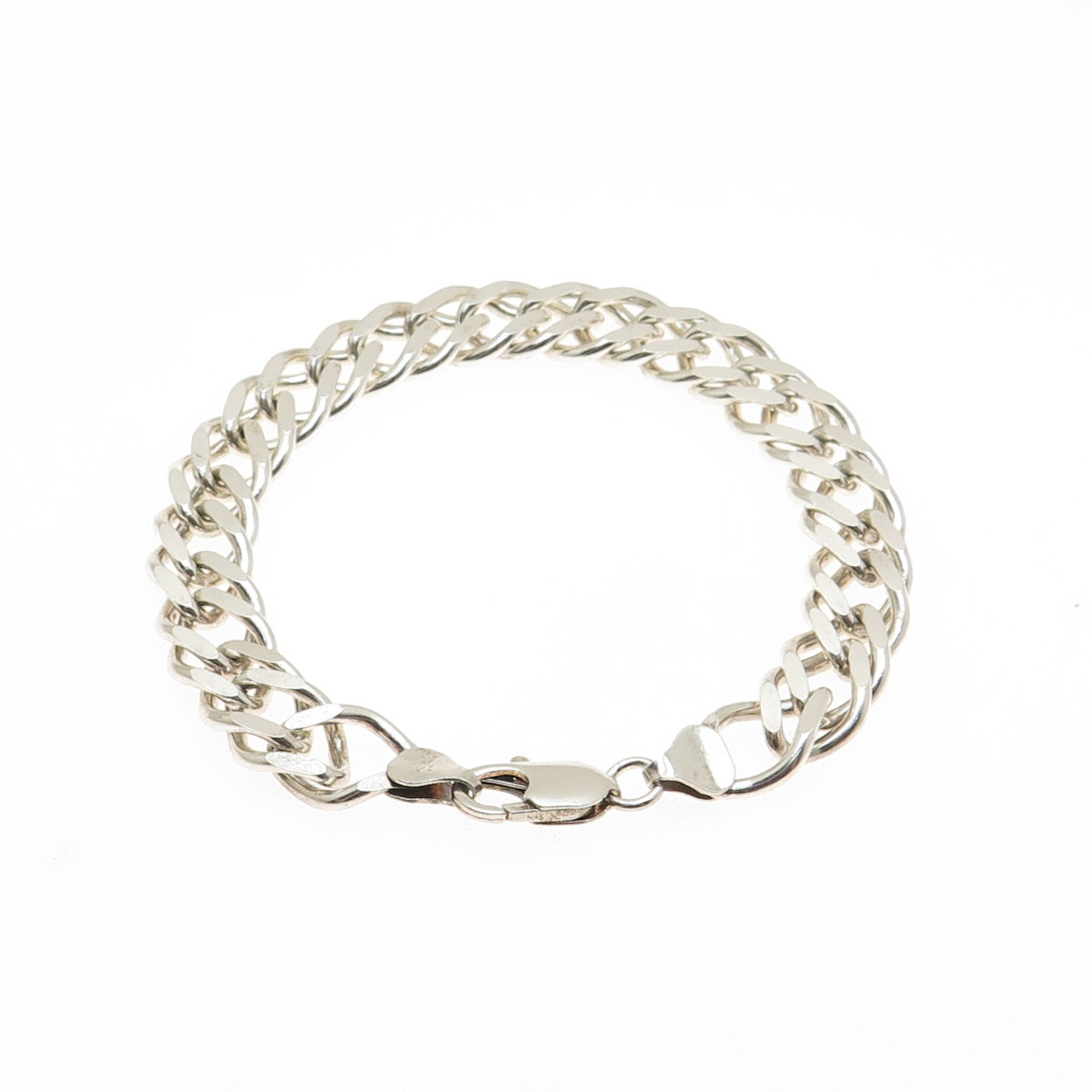 925 Sterling Silver Vintage Italy Double Rhombus Curb Link Bracelet 7.25"