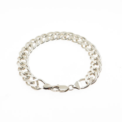 925 Sterling Silver Vintage Italy Double Rhombus Curb Link Bracelet 7.25"