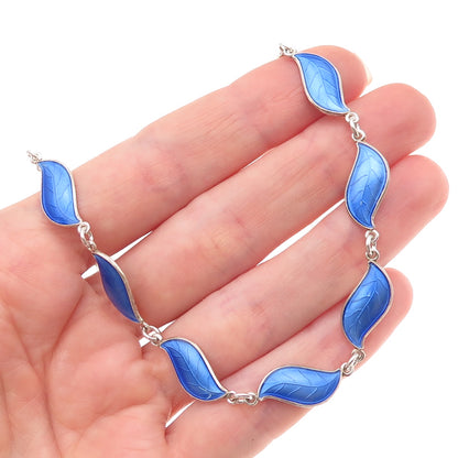 Aksel Holmsen 925S Sterling Vintage Norway Enamel Floral Leaf Chain Necklace 16"