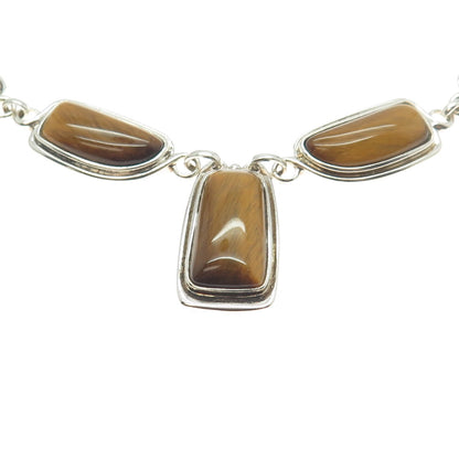 WHITNEY KELLY 925 Sterling Silver Vintage Real Tiger Eye Gemstone Necklace 18"