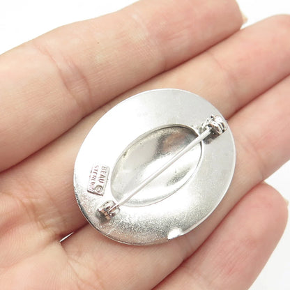 925 Sterling Silver Antique Art Deco BEAU Oval Textured Pin Brooch