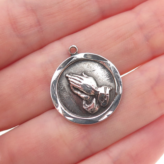Chapel 925 Sterling Silver Vintage Prayer Hands Religious Oxidized Charm Pendant