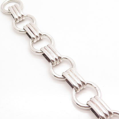 925 Sterling Silver Antique Mexico Modernist Link Bracelet 6.75"