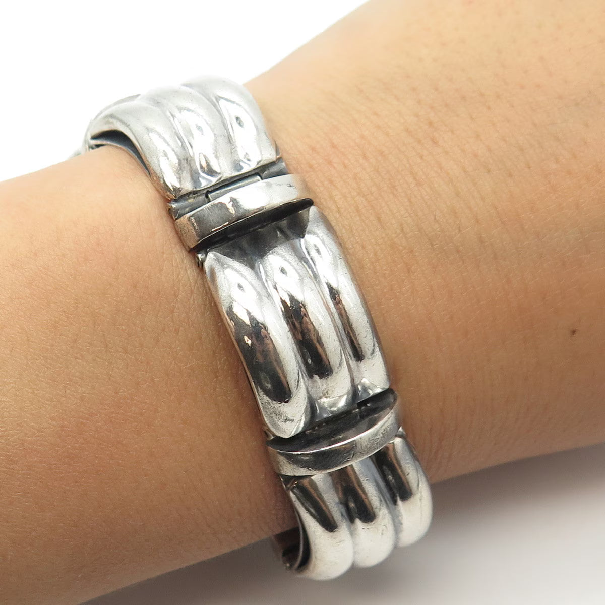 925 Sterling Silver Vintage TILO Mexico Puffy Waves Panel Link Bracelet 6.5"