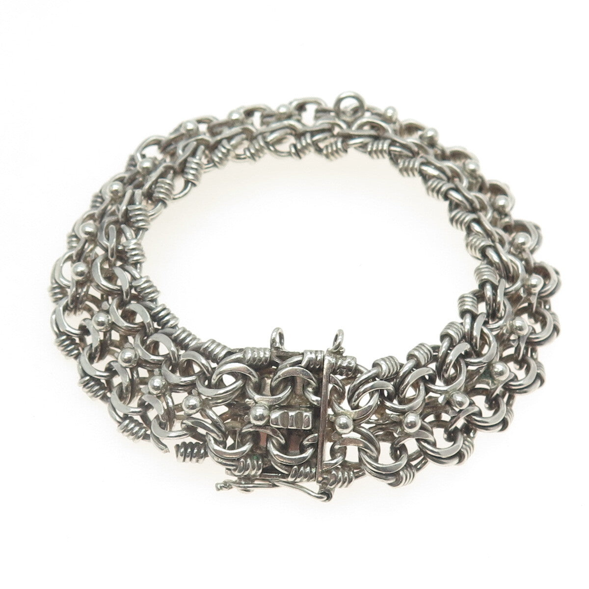 925 Sterling Silver Vintage Voodo Link Bracelet 7.25"