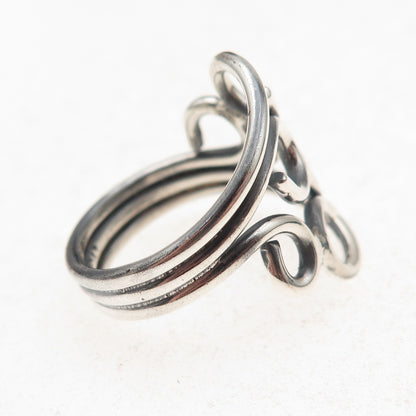 925 Sterling Silver Vintage Modernist Swirl Oxidized Ring Size 8