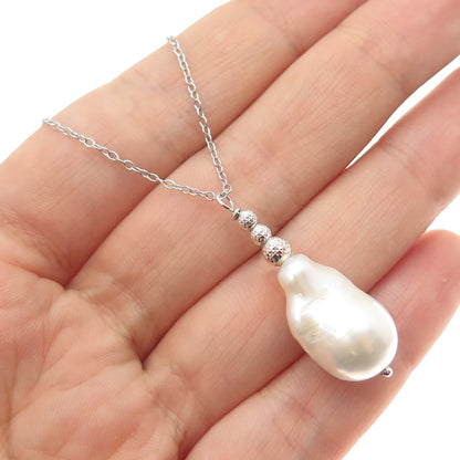 925 Sterling Silver Vintage Italy Real Baroque Pearl Cable Chain Necklace 18"
