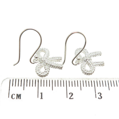 925 Sterling Silver Bow Dangling Earrings