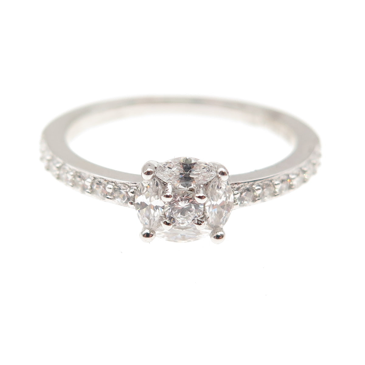 DSMK 925 Sterling Silver Round-Cut C Z Engagement Ring Size 7.25