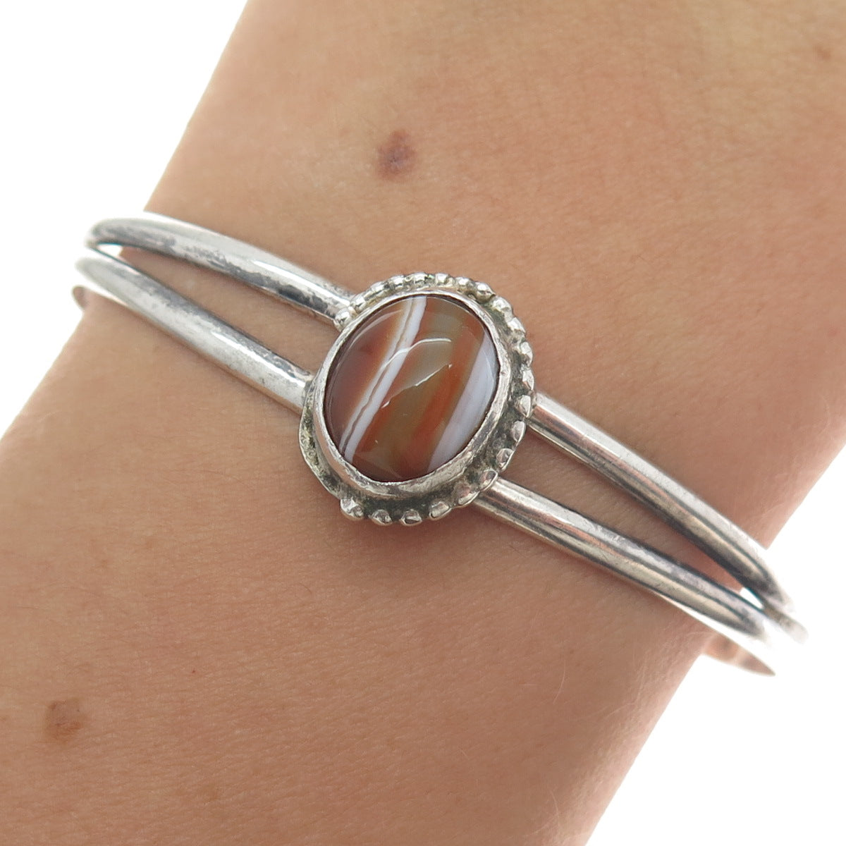 Old Pawn Sterling Silver Vintage Southwestern Agate Adjustable Bracelet 5.75"