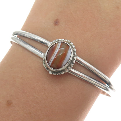 Old Pawn Sterling Silver Vintage Southwestern Agate Adjustable Bracelet 5.75"