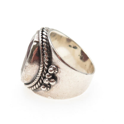 925 Sterling Silver Vintage Real Ruby Modernist Oxidized Ring Size 8.5